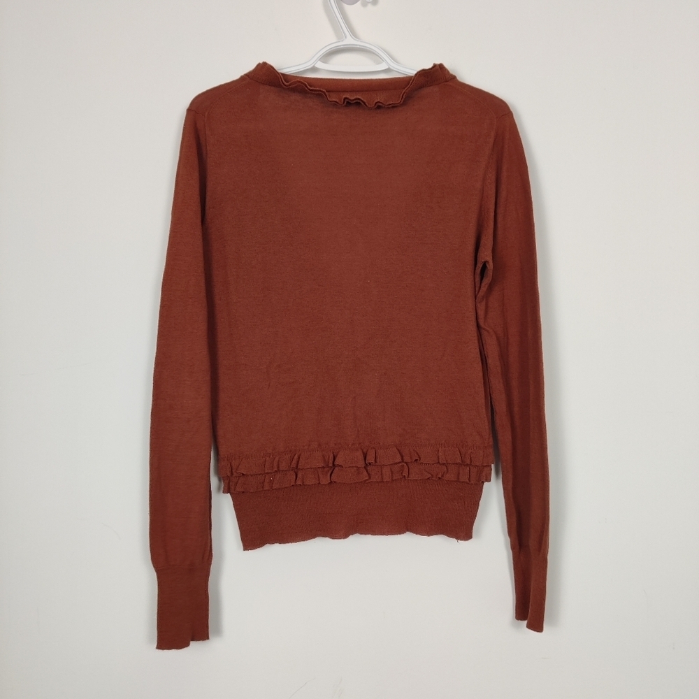 Koton Women's Ruffled Sweater Cardigan in Brown Size Medium Fall Feminine Cotton - Picture 4 of 10